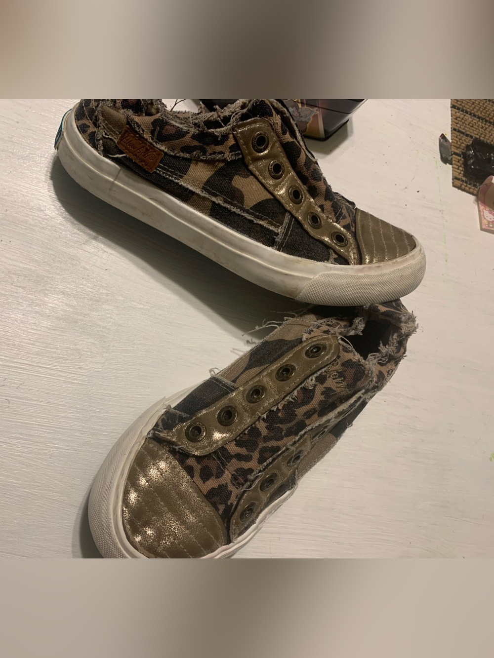Blowfish Malibu Marley Leopard Print Slip On Sneakers Gold Toe size 7